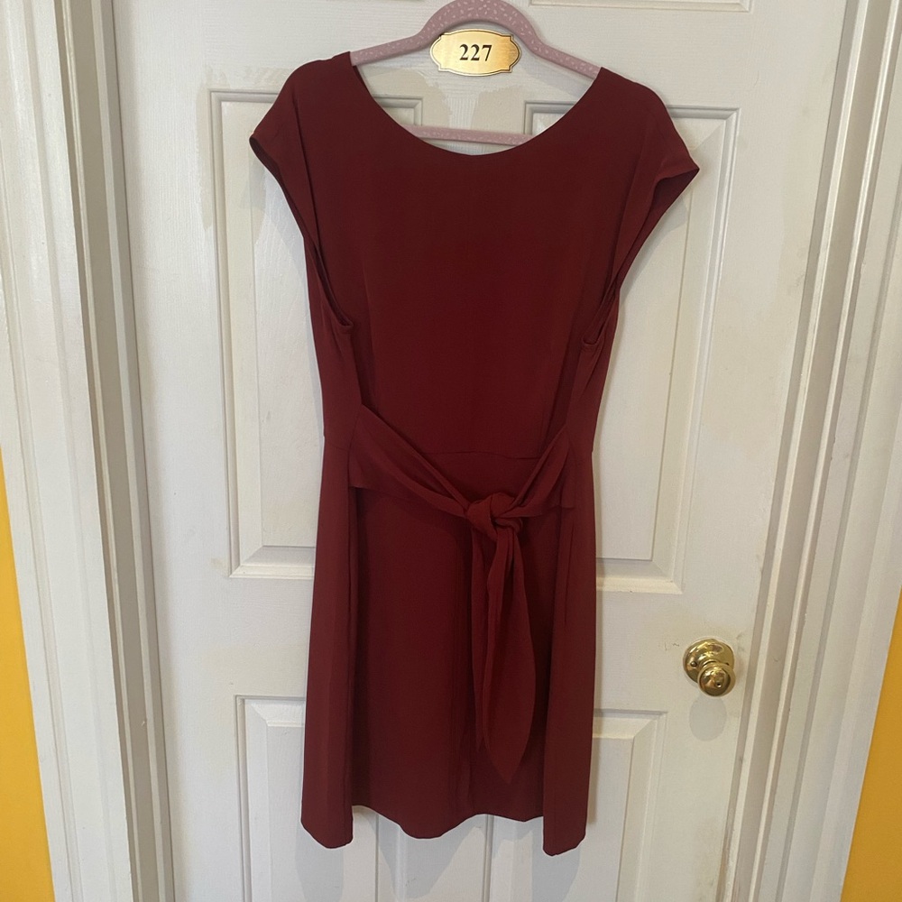 Ann Taylor LOFT burgundy tie waist dress, 14.
